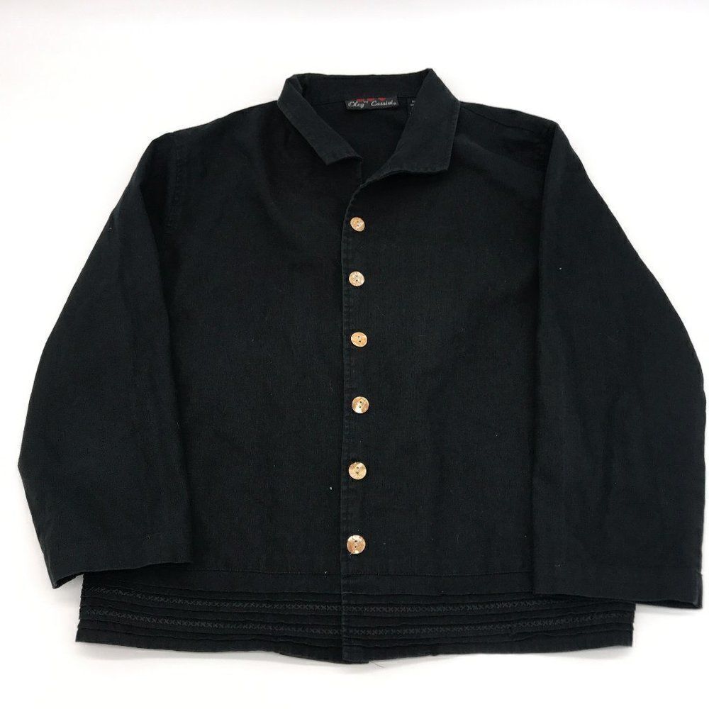 Oleg Cassini Linen Jacket for Women Sz M Button Down Jacket Black